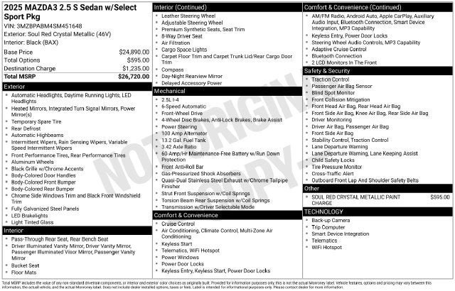 2025 Mazda Mazda3 2.5 S Select Sport