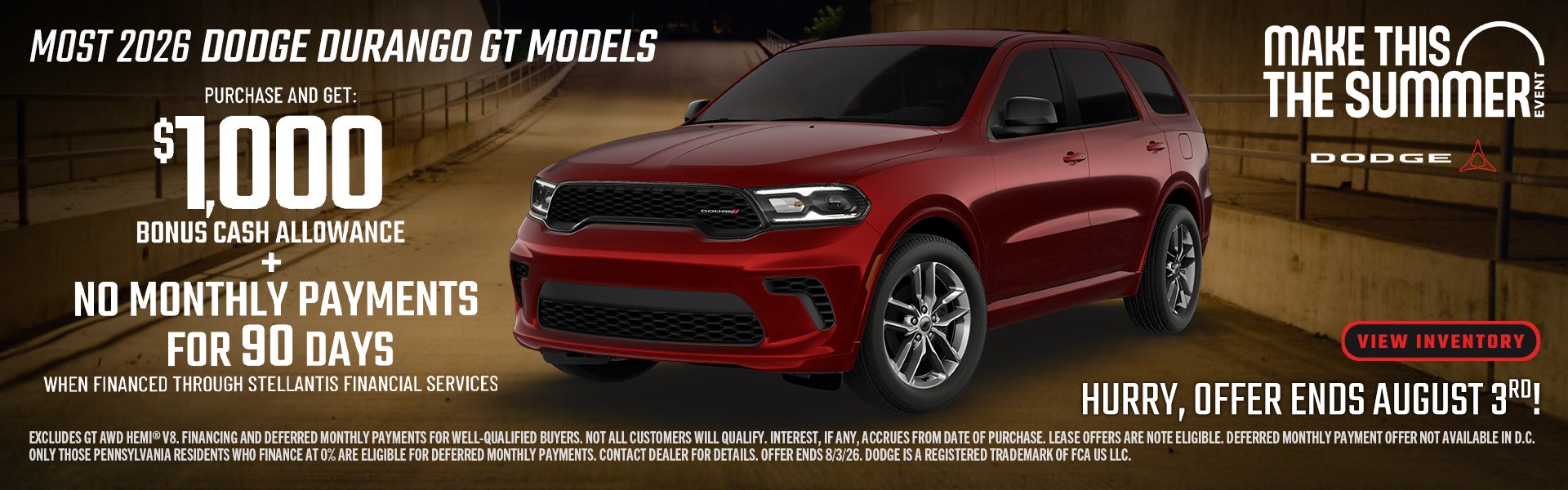 2026 Dodge Durango GT offer with $1,000 bonus cash allowance