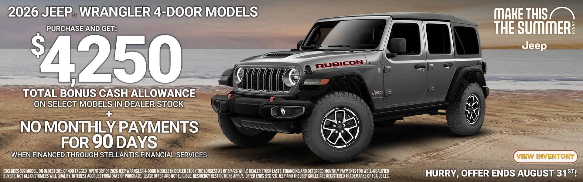 2026 Jeep Wrangler 4-Door with $4,250 bonus cash