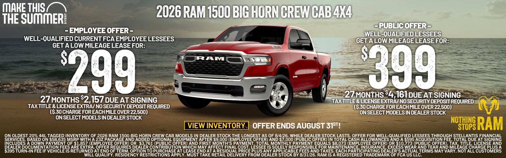2026 Ram 1500 Big Horn Crew Cab lease from $299/mo